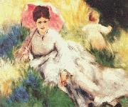 Pierre Renoir Woman with a Parasol and a Small Child on a Sunlit Hillside china oil painting reproduction